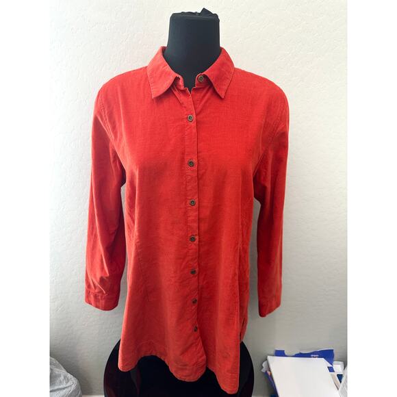 J. JILL | Orange Corduroy Button Down Shirt 100% Cotton | Size Medium - Picture 2 of 7